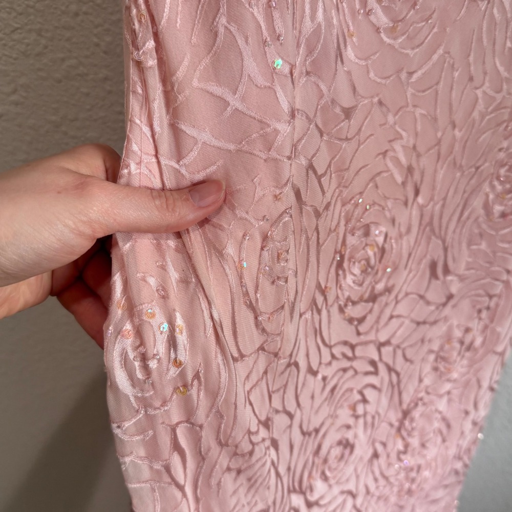 Y2K Alex Evenings Pink Silk Floral‎ Rose Burnout Beaded Handkerchief Fairy Dress - Picture 10 of 10